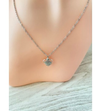 Collier argenté double cœur " Fait main avec amour " élégant