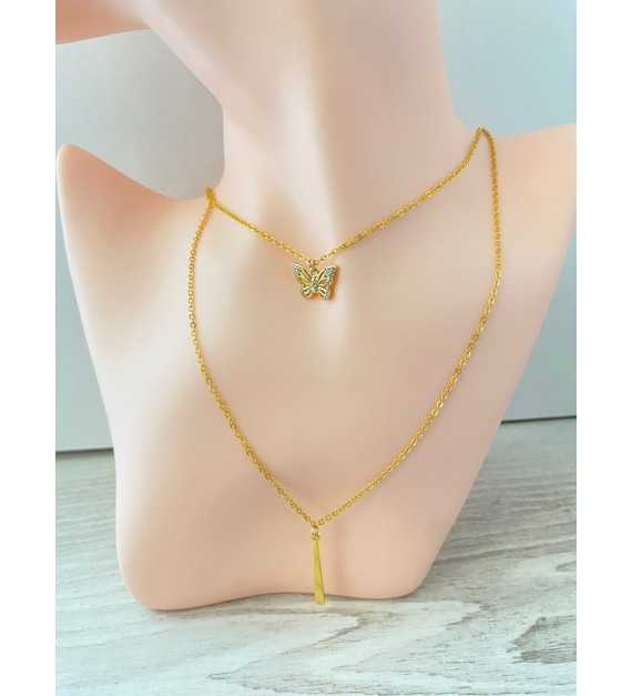 Collier ras‑du‑cou avec pendentif papillon et dorée
