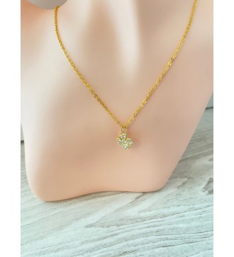 Collier or avec pendentif trèfle doré en strass - élégant