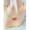 Papillonnage – Collier doré avec perles bicolores et pendentif papillon en strass raffiné Papillonnage – Collier doré avec perles bicolores et pendentif papillon en strass raffiné
