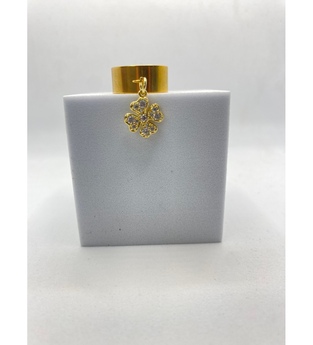 Bague ajustable en acier inoxydable or avec pendentif trèfle