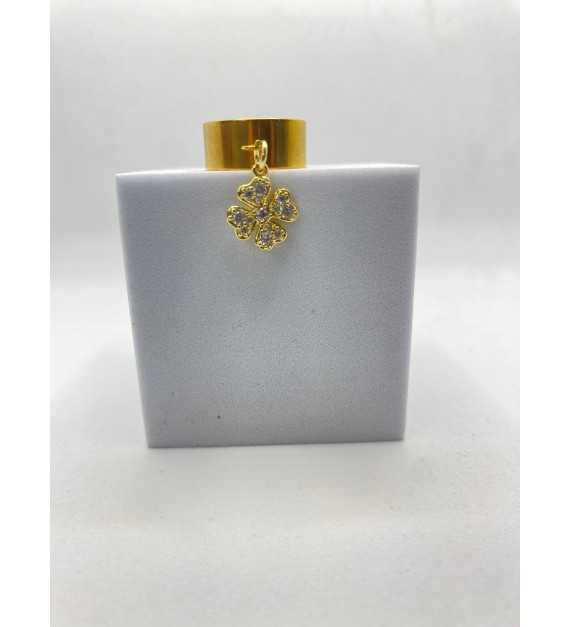 Trèfle Doré – Bague ajustable plaqué or 24 K avec pendentif 