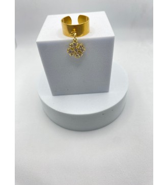 Bague ajustable en acier inoxydable or avec pendentif trèfle