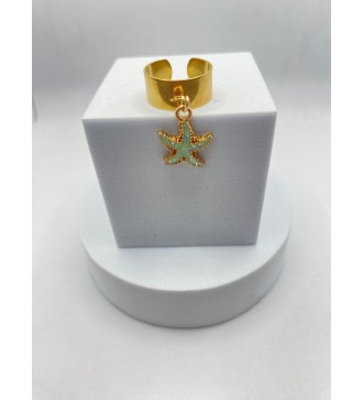Bague ajustable or avec pendentif étoile de mer doré