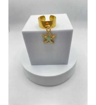 Etoile Verte – Bague ajustable plaqué or 24 K avec pendentif 
