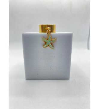Etoile Verte – Bague ajustable plaqué or 24 K avec pendentif 