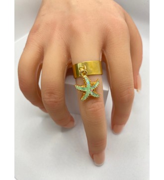 Bague ajustable or avec pendentif étoile de mer doré