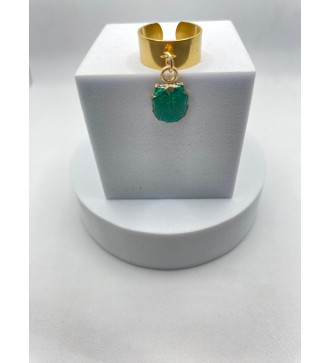 Bague ajustable or avec pendentif coquillage vert pailleté