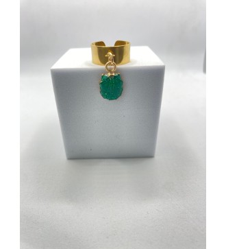 Bague ajustable or avec pendentif coquillage vert pailleté