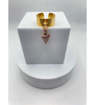 Bague ajustable or avec pendentif coquillage violet pailleté