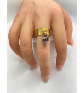 Bague ajustable or avec pendentif coquillage violet pailleté