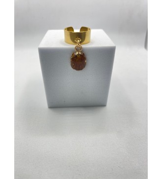 Bague ajustable or avec pendentif coquillage doré pailleté