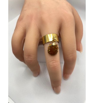 Bague ajustable or avec pendentif coquillage doré pailleté