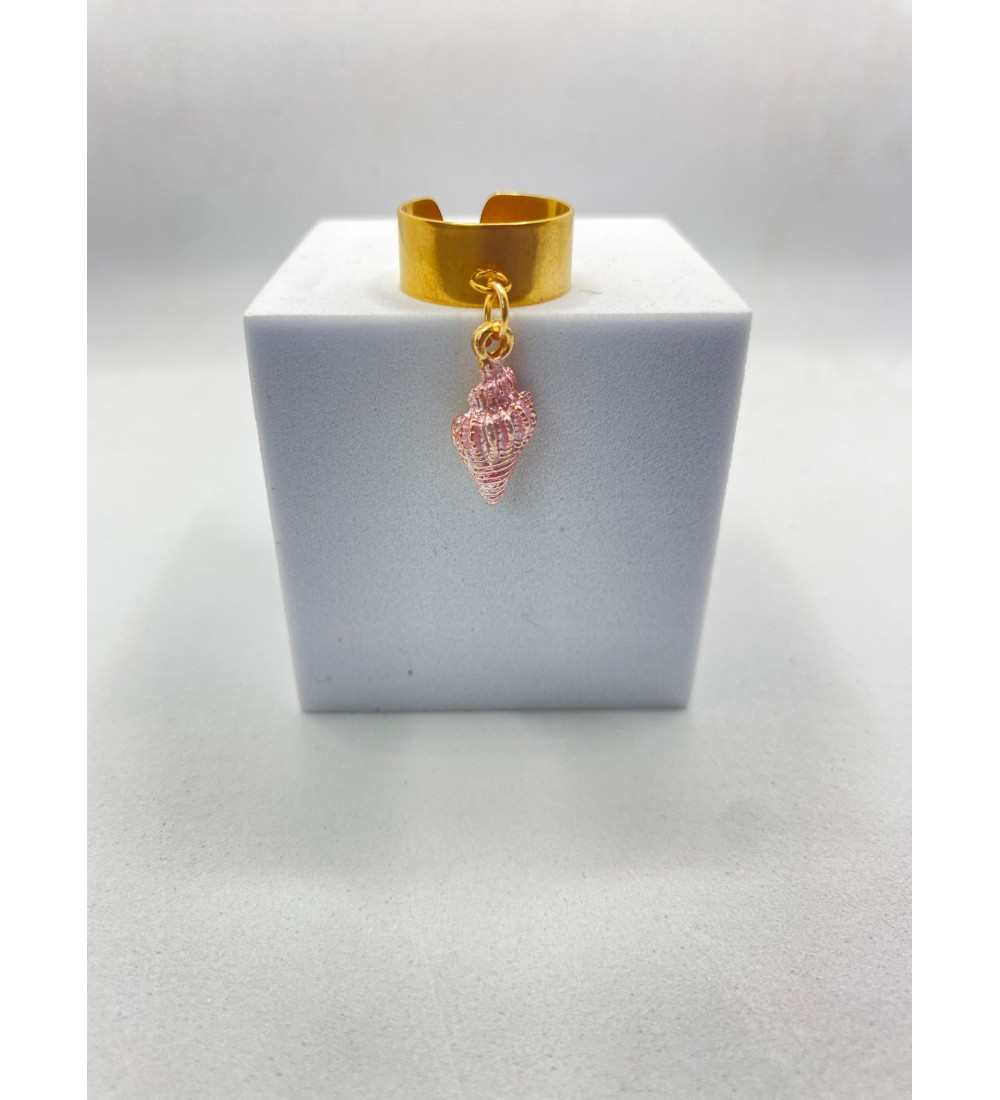 Bague ajustable or avec pendentif coquillage rose violet