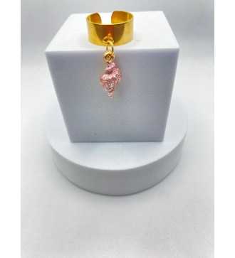 Bigorneau – Bague ajustable avec pendentif coquillage rose 