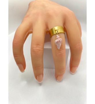 Bague ajustable or avec pendentif coquillage rose violet