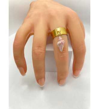 Bigorneau – Bague ajustable avec pendentif coquillage rose 