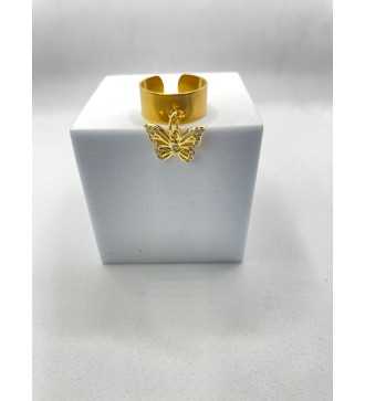 Papillon Volant – Bague ajustable plaqué or 24 K avec pendentif 