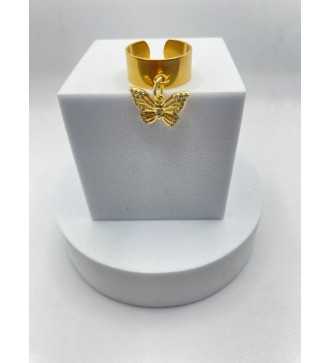 Papillon Volant – Bague ajustable plaqué or 24 K avec pendentif 