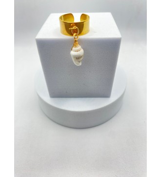 Bague ajustable or avec pendentif coquillage blanc nacré