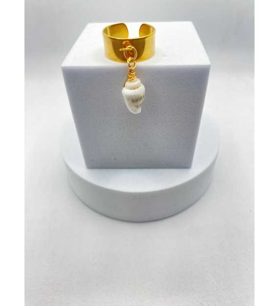 Coquillage et Crustacé Bague ajustable plaqué or 24 K 