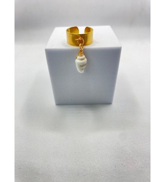 Bague ajustable or avec pendentif coquillage blanc nacré