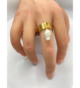Bague ajustable or avec pendentif coquillage blanc nacré