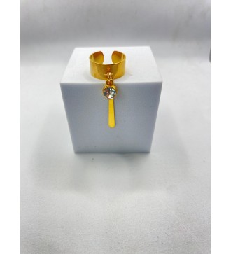 Bague ajustable or avec pendentif tige dorée et pierre