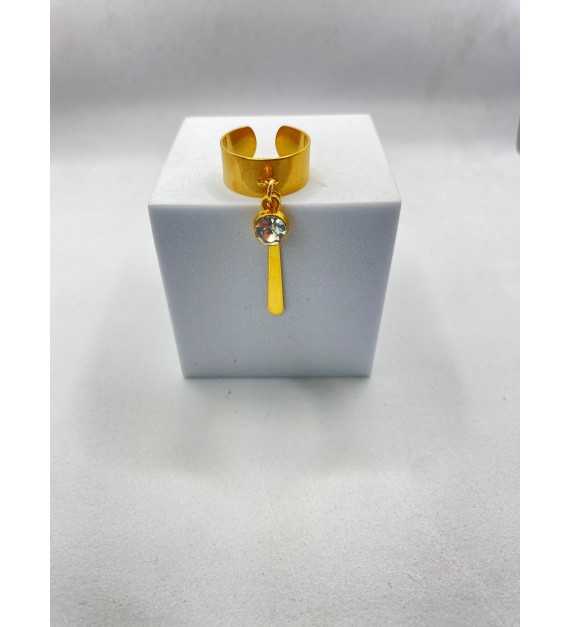 Finesse – Bague ajustable plaqué or 24 K pendentif tige dorée 