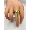 Finesse – Bague ajustable plaqué or 24 K avec pendentif tige dorée et pierre scintillante Finesse – Bague ajustable plaqué or 24 K avec pendentif tige dorée et pierre scintillante