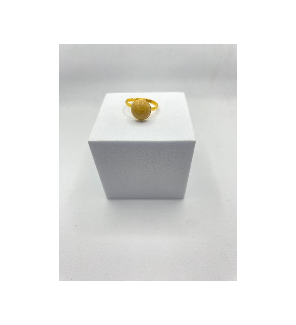 Bague ajustable or avec pendentif quartz noisette