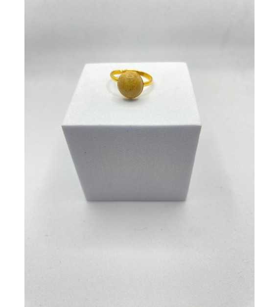 Bague ajustable or avec pendentif quartz noisette