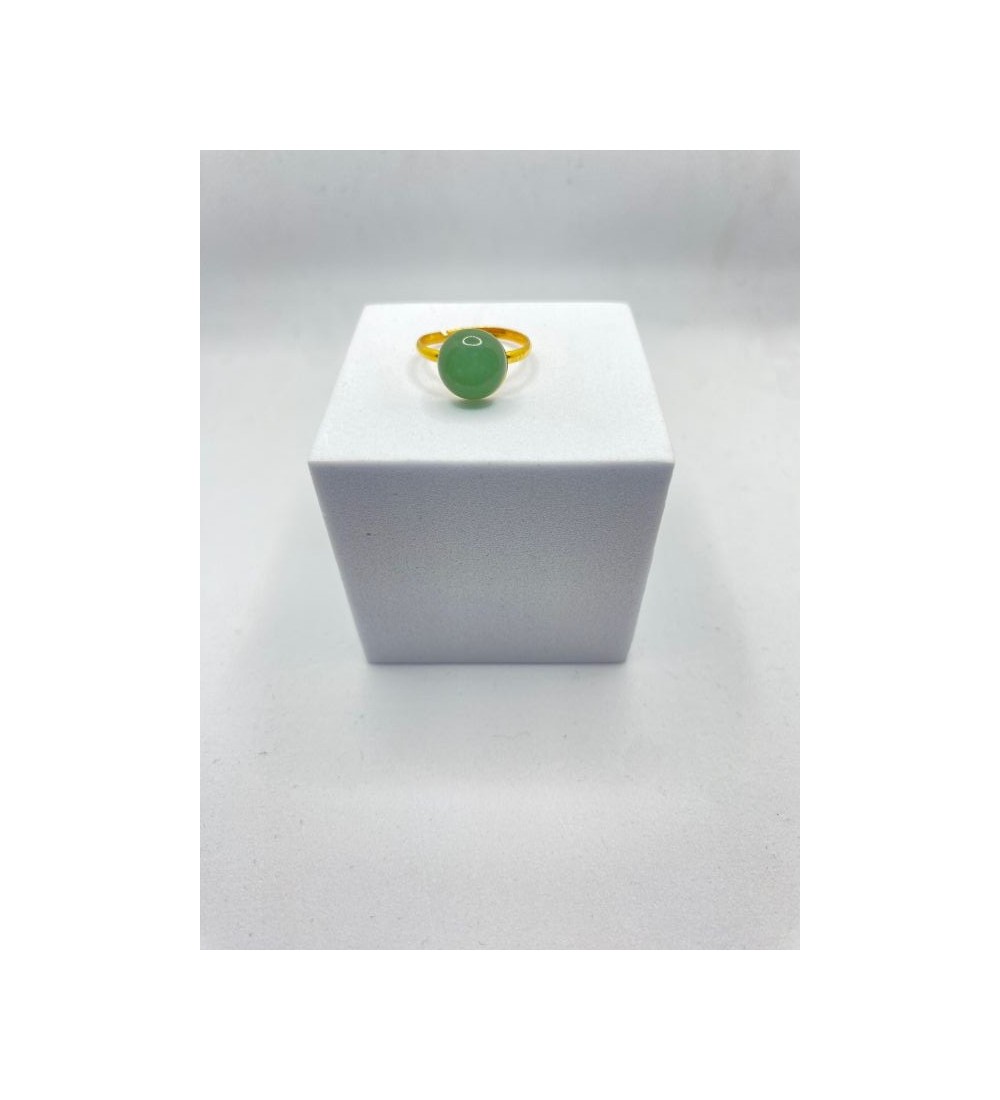Bague ajustable or avec pendentif quartz vert