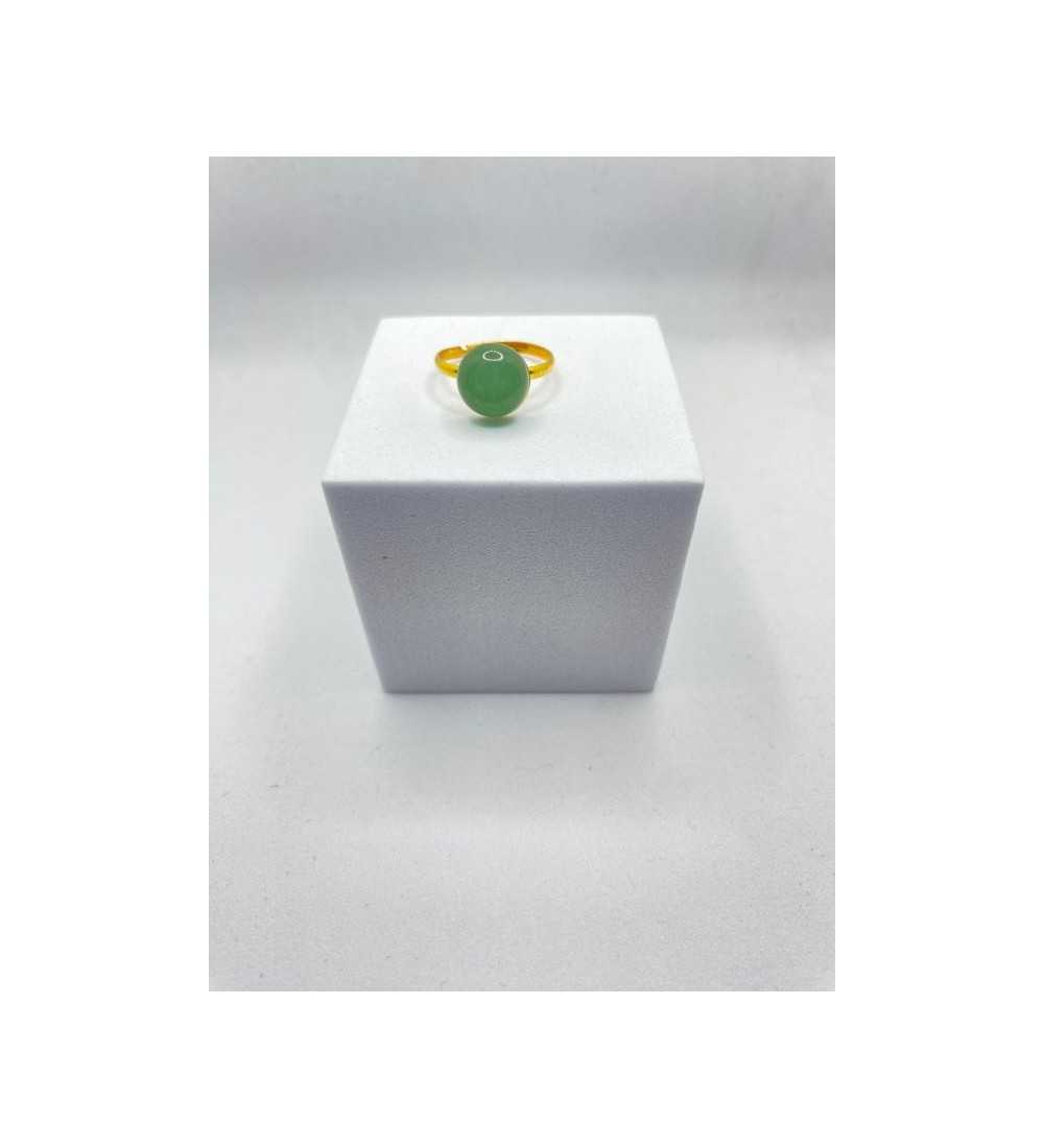 Bague quartz Vert – Bague ajustable en quartz vert et acier inoxydable doré Bague quartz Vert – Bague ajustable en quartz vert et acier inoxydable doré