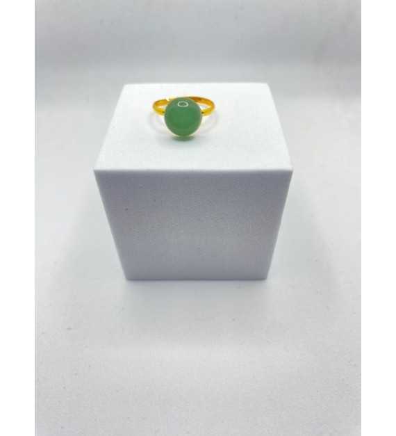 Bague ajustable or avec pendentif quartz vert