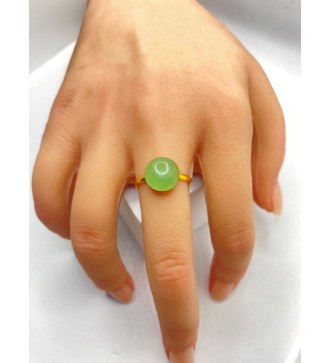 Bague ajustable or avec pendentif quartz vert