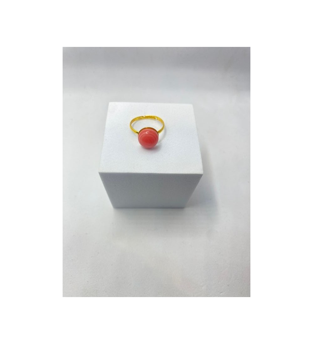 Bague ajustable or avec pendentif quartz rose spirale