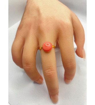 Bague ajustable or avec pendentif quartz rose spirale