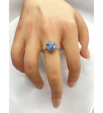 Bague ajustable  argent  avec pendentif quartz bleu spirale