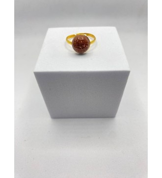 Bague ajustable or avec pendentif quartz marron pailleté