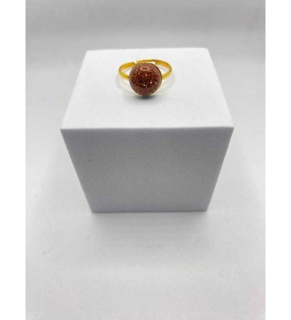 Bague Solaire –Bague ajustable marron pailleté acier inoxydable