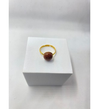 Bague ajustable or avec pendentif quartz marron pailleté