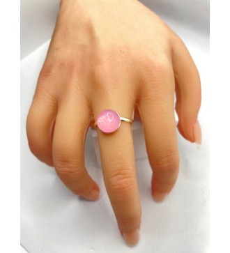 Bague ajustable argent  avec pendentif quartz rose bonbon