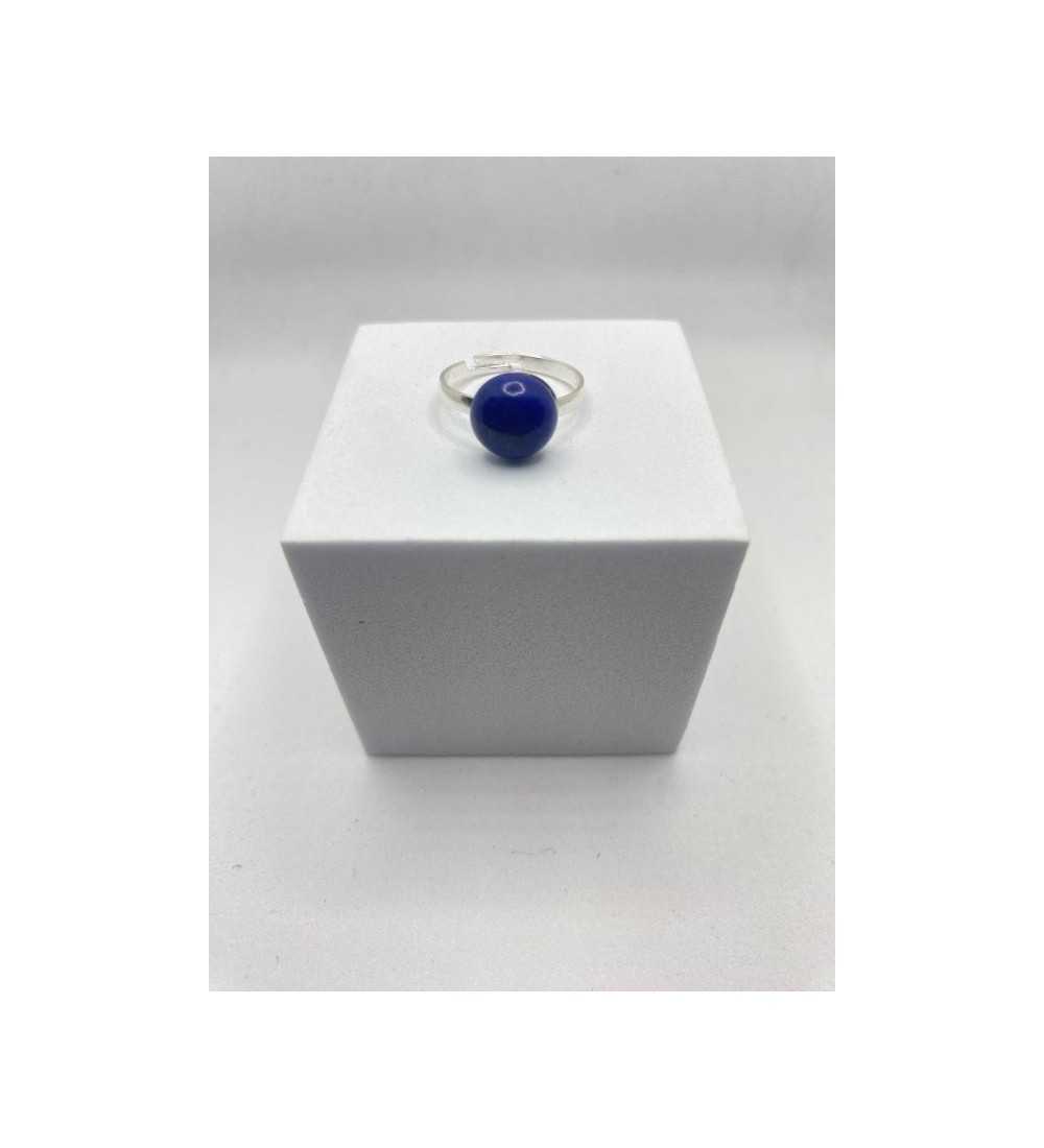 Bague Bleu profond en quartz cabochon – Argent 925 ajustable