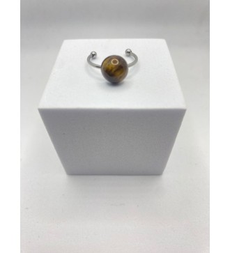 Bague ajustable argent   avec pendentif quartz marron strié