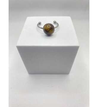 Bague des Bois – Bague quartz marron strié acier inoxydable