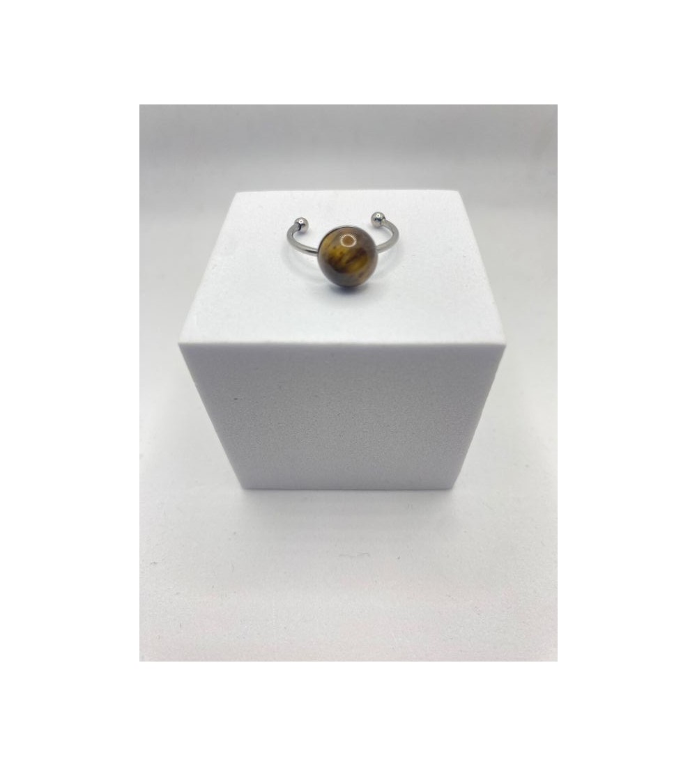 Bague ajustable argent   avec pendentif quartz marron strié