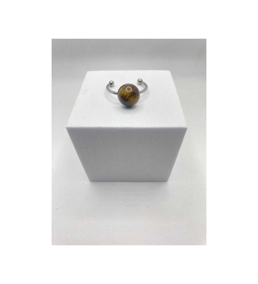 Bague des Bois – Bague quartz marron strié acier inoxydable
