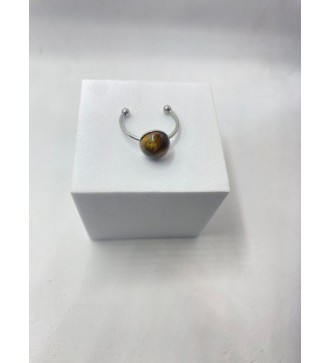 Bague ajustable argent   avec pendentif quartz marron strié
