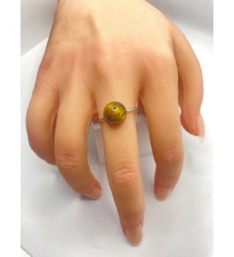 Bague ajustable argent   avec pendentif quartz marron strié